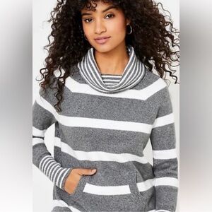 LOFT Gray and White Striped Cowl Neck Sweater